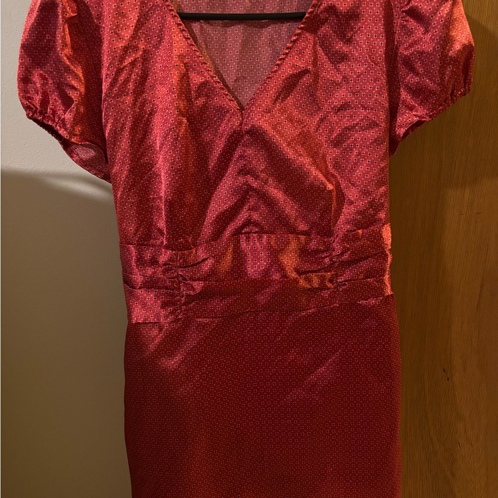 Women’s Style & Co. Silk Red Patterned Blouse with Tie Back Size 10